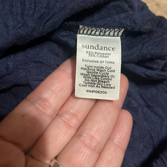 Sundance Romance Textured Short-Sleeve Tee Top Eyelet Lace-Trim Navy Blue Small - Picture 7 of 7